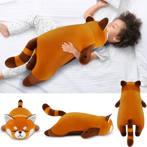 Image of Auspicious beginning 30'' Giant Red Panda Plush Stuffed Animal - Large Sleeping Plush Toy Pillow, Cute Hugging Plushie, Room Decor, Christmas Birthday Gifts for Kids Girls Boys Valentine's Day Gift