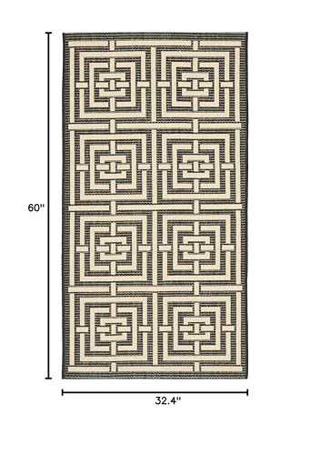 Tapete Safavieh Courtyard 79x152 cm Negro/Hueso miniatura 2