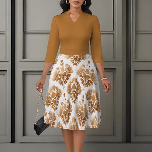 Image of PinkPatty Women's Casual A-line Midi Dresses 3 /4 Sleeve V Neck Fit and Flare Dress with Pockets