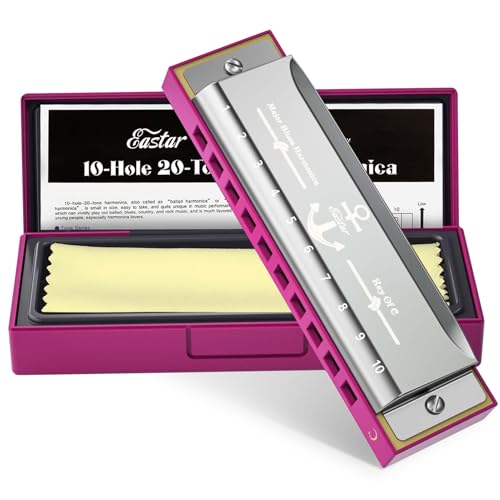 Eastar Major Blues Diatonic Harmonica, 10 agujeros Armónica de C clave para niños, adultos, estudiantes, con funda dura y paño, Rosa
