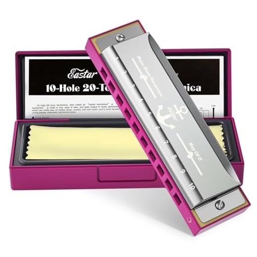 Eastar Major Blues Diatonic Harmonica, 10 agujeros Armónica de C clave para niños, adultos, estudiantes, con funda dura y paño, Rosa
