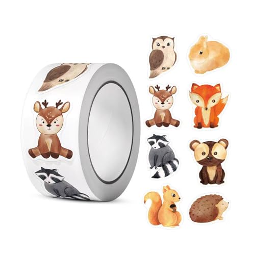 500 Pcs Animal Sticker Roll for Kids Classroom - Forest & Fall Themed Reward Stickers, Round Animal Stamps for Teacher Supplies, Toddler Motivational...