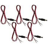 5 Pack of 36 Inch 2.1mm x 5.5mm DC Male Jack to Open Bare Wire Adapter Cables