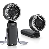 Wasuka Ventilatore Portatile a Mano, Ventilatore da Tavolo Pieghevole con Display LED, 5 Velocità, Mini Ventilatore USB Ricaricabile a Batteria per Casa, Ufficio, Camera da Letto e Viaggi (Nero)