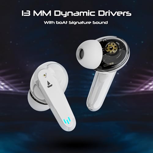 Image of Boat Immortal 181 in Ear TWS Gaming Earbuds with up to 40 hrs Playtime,Quad Mics with ENx Tech,Beast Mode with 40ms Latency,ASAP Charge,IPX4,IWP, RGB LED Lights, BTv5.3(White Sabre)