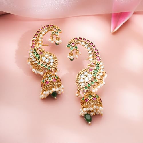 Image of Rubans Jhumka Earrings Kundan and Pearl Traditional Festive Jewellery Gift for Women & Girls