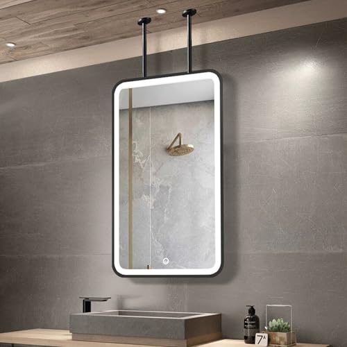 Control táctil y brillo ajustable en espejo de baño LED inteligente rectangular negro 3