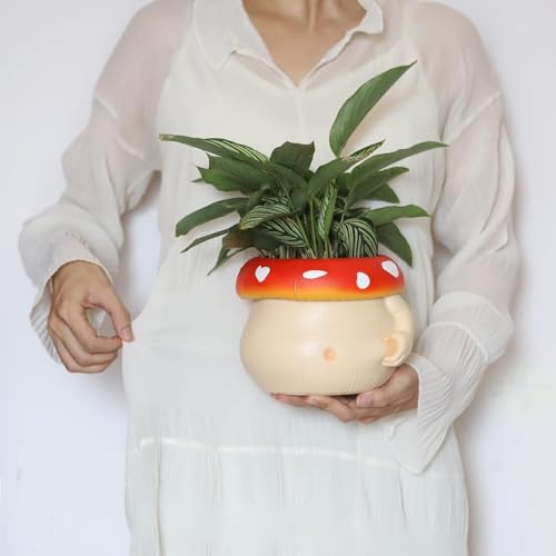 AmiCera Cute Bulbous Mushroom Flower Pot, Colourful Planter for Indoor Plants Unique Plant Pot with Drainage - Image 2