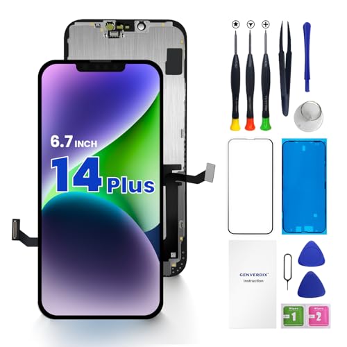 Genverdix for iPhone 14 Plus Screen Replacement 6.7 3D Touch LCD Display Full Repair kit Digitizer Assembly with Tools Set Tempered Glass Screen Protector Waterproof Frame Adhesive