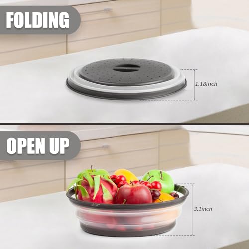 MAGJIUKE Microwave Splatter Cover & Silicone Mat – Collapsible, Vented, Reusable Food Guard and Plate Cover with Heat-Resistant Trivet for Pots, Pans, and Kitchen Counter, Black