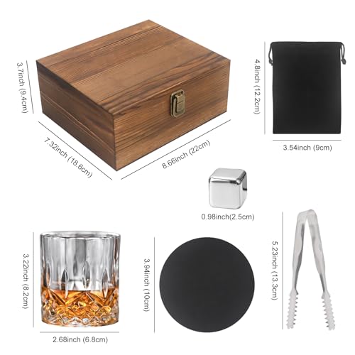 Juego de regalo de vasos de whisky en caja de madera elegante con piedras de acero 3