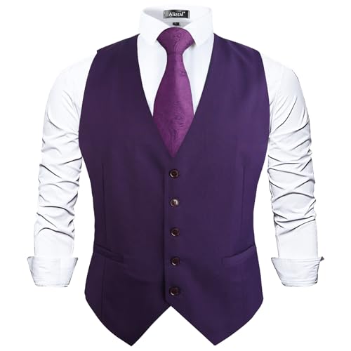 Image of Alizeal Mens Classic Solid Suit Vest Regular Fit Tuxedo Waistcoat
