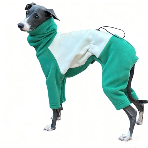 IUOUTG 全身グレイハウンド犬用ワンジーパジャマ、冬用犬用ジャンプスーツ、4本足&長袖フリースタートルネック犬用ウォームコートジャケット、ウィペット犬用