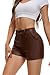 Gaiibbt Women's Khaki Faux Leather Shorts High Waist Zip Pocket Fashion Shorts for Streetwear & Office Looks L