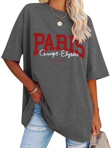 Dresswel Women's T-Shirts Oversized T Shirt for Women Paris Graphic Print Summer Loose Baggy Tops Crew Neck Short Sleeve Casual Plus Size Tee Shirts