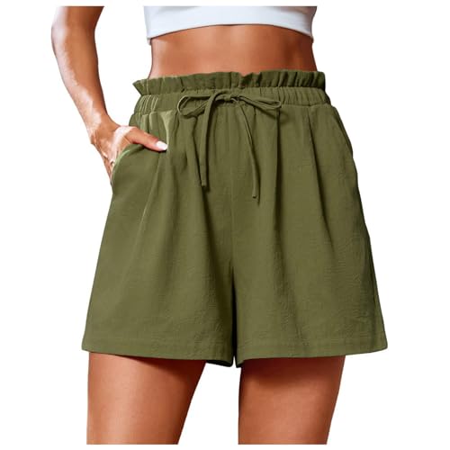 Lainuyoah Short feminino de verão 2024 moderno de cintura alta com bolso Bermuda com cordão para fér