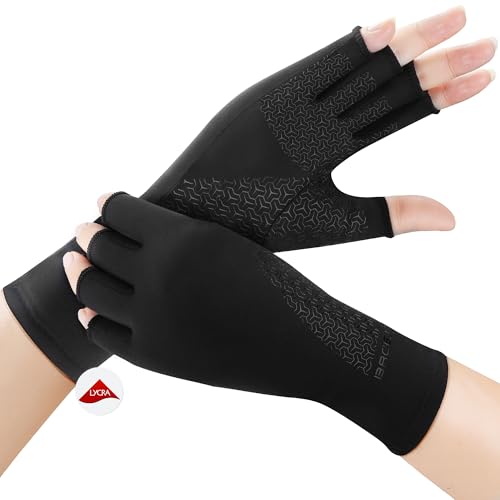 BRCEJTPA Compression Gloves for Arthritis, Carpal Tunnel, Swelling, Rheumatoid, Fingerless Hand Support Gloves for Women & Men, Overnight Relief Gloves for Crocheting, Knitting - M