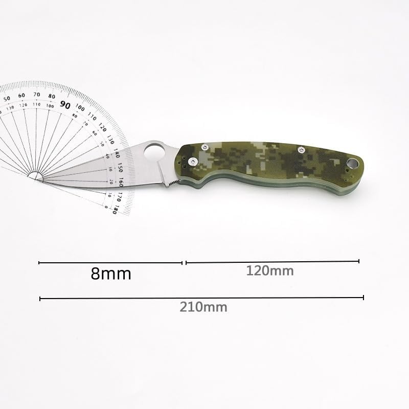 Klappmesser mit G10 Griff, 7Cr13MoV Stahl, Tarnmuster Grün, 21 cm Gesamtlänge, 8cm Klinge, 58 HRC Härte