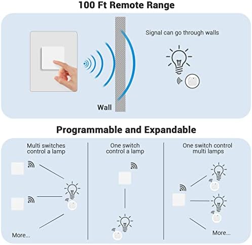 DEWENWILS Wireless Light Switch Kit, Remote Control Light Switch for Lamp, 30M Range, No Wiring Required, Programmable, CE RHOS Certified, 2 Remotes and 1 Receiver