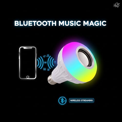 Image of Drumstone Smart 12W B22 LED Bluetooth Music Bulb | RGB Light + Built-in Speaker | Bluetooth 3.0, 24-Key Remote, Multi-Colour Lamp for Home, Bedroom & Party Decor
