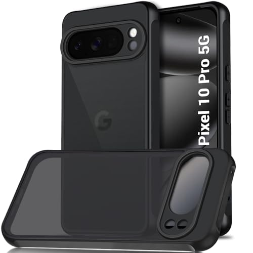 Image of TheGiftKart Hybrid Matte Frosted Translucent Back Cover Case for Google Pixel 10 Pro | Shockproof Design | Camera Protection Module | Hard Back Cover Case for Pixel 10 Pro (PC & TPU, Frost Black)