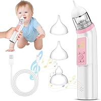 Nasensauger Baby, Nasensauger Baby Elektrisch 5 Saugstufen & 3 Silikonspitzen，IPX6 Wasserdicht,Wiederaufladbar，Mit Musikfunktion, LCD-Display, Nasensauger Geeignet für Babys und Kinder（Weiß-Rosa）