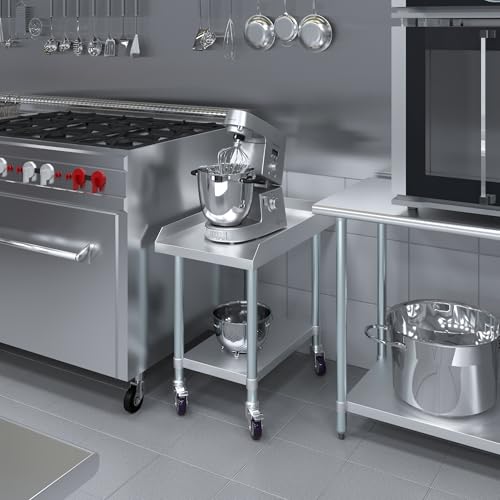 Image of AmGood Stainless Steel Equipment Stand with Undershelf + Casters, Heavy Duty, Commercial Grade, NSF Certified (30 inch Width x 18 inch Length + Casters)