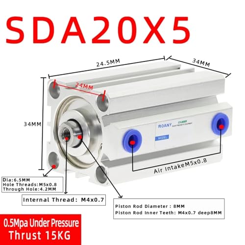 Cylindre pneumatique SDA20 compact contre le manque d'espace industriel
