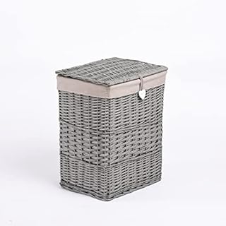 60L Wicker Laundry Wicker Basket With Liner With Lid Bathroom Storage Iron Basket Blanket Basket (Grey)