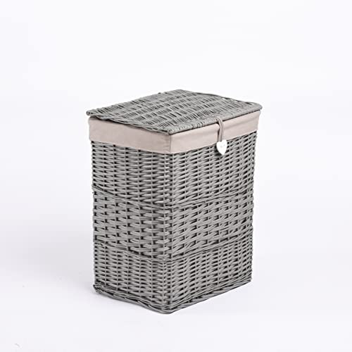 60L Laundry Wicker Basket With Liner With Lid Bathroom Storage Iron Blanket Basket (Grey)
