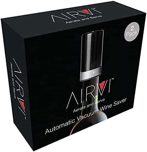 AirVi Automatic Vacuum Wine Saver, Airtight Electric Pump, Silver, Fits Standard Wine Bottles, 4 AA Batteries Included, 2 Pack