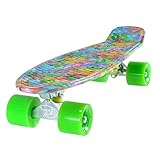 Fáciles de controlar Land Surfer® Skateboard Cruiser Retro Completo 56cm con Tabla de 3 Tonos de Colores Diferentes - cojinetes ABEC-7 - Ruedas 59mm PU + Bolsa para el Transporte - Tabla Candy/Ruedas Verdes
