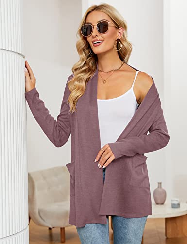 Image of Micoson Women's Long Sleeve Open Front Cardigan Casual Loose Lightweight Cardigans with Pockets
