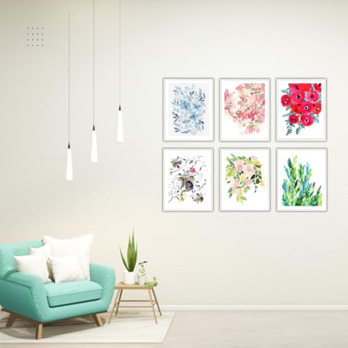 BRIGHTLANE Floral Wall Art, Set of 6 Prints, 8x10 Inch, Semigloss Paper, Waterproof Ink, Wrinkle Resistant, Modern, Contemporary, Living Room Decor by BRIGHTLANE - Used condition - Image 4