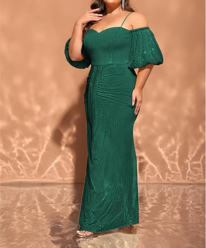 Image of Women's Plus Size Off The Shoulder Puff Sleeve Dress Sequin Formal Maxi Evening Cocktail Party Gowns