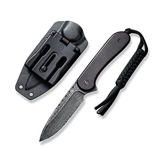 CIVIVI Fixed Blade Elementum Knife 3.98" Damascus Blade, Flat G10 Handles, Belt Knife with Kydex Sheath, Tied Paracord Lanyard, Clip for Outdoor EDC C2105-DS1