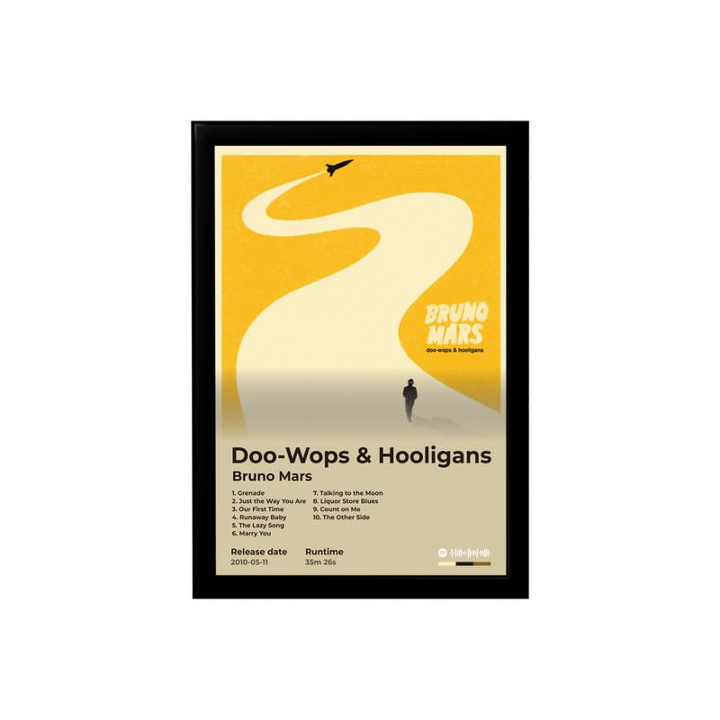 Image of BLINKART Bruno mars - Doo - Wops & Hooligans Wall Photo Frames | Wall Art for Bedroom, Living Room, Studio or Office | Album Cover Print with Spotify Song Link QR Code | Gift for Fans - 8x12 In