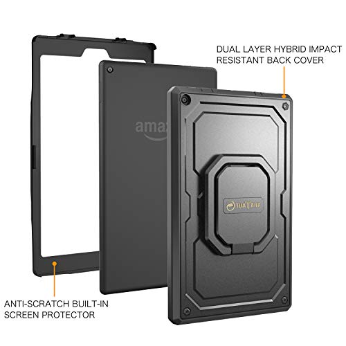 Fintie Case For Amazon Fire Hd 10 (7Th And 9Th Generations, 2017 And 2019 Releases) - [Tuatara Magic Ring] 360 Rotating Multi-Functional Grip Carry Cover W/Built-In Screen Protector, Black #TOP3