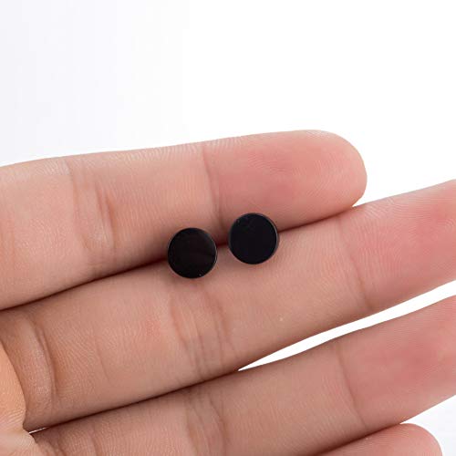 Simple Punk Round Triangle Bar Geometric Stud Earrings Women Mens Stainless Steel Ear Jewelry 3 Pairs/Pack-Black #TOP5