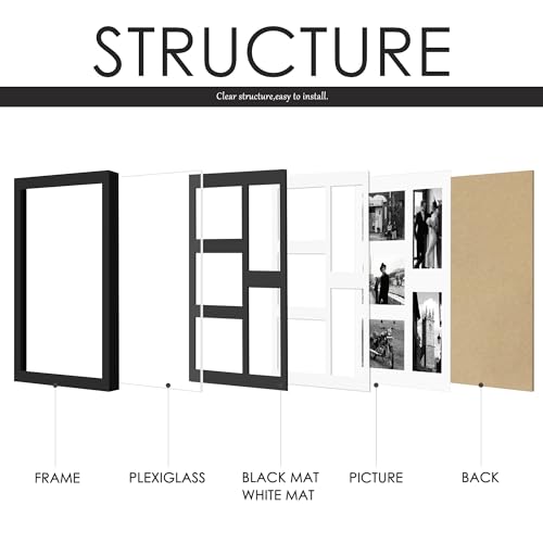 Image of DUENPY 12.5x15 Collage Picture Frame, 4x6 Collage Picture Frame, Displays Five 4x6 inch Photos, Wall Decor Wall Hanging or Tabletop, Black Mat.