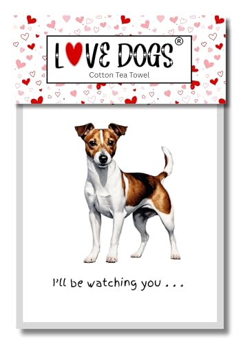 Torchon de cuisine coton blanc motif Jack Russell Watching You