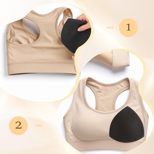 3 Pairs Bra Pads Inserts Push Up Sports Bra Cups Inserts Removable Breast Pads for Bras Intimates Accessories Triangle Padding Insert for Swimsuit Bathing Suit, Black White Beige4