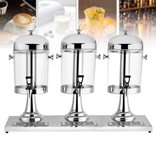 Dispensador de jugo frío y caliente de acero inoxidable de 24 L, dispensador de bebidas de vidrio transparente con tres cabezales para uso comercial, bufés de desayuno, bares, hoteles