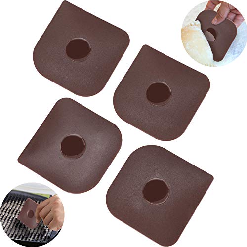 Pan Scraper, Durable Dish Scraper Set of 4pcs, Pot Scraper, Handheld Nylon Cast Iron Pan Cleaners, Multifunctional Pan Scraper Tool and Stoneware Scraper for Kitchen and Home -Brown