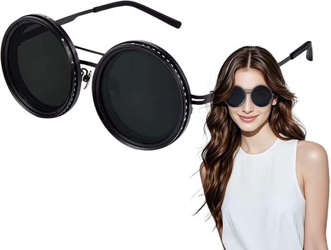 CBEX Adjustable Tint Round Sunglasses for Unisex, 1-9 Gear Adjustable Polarization with ND Filter Stylish Sunglasses