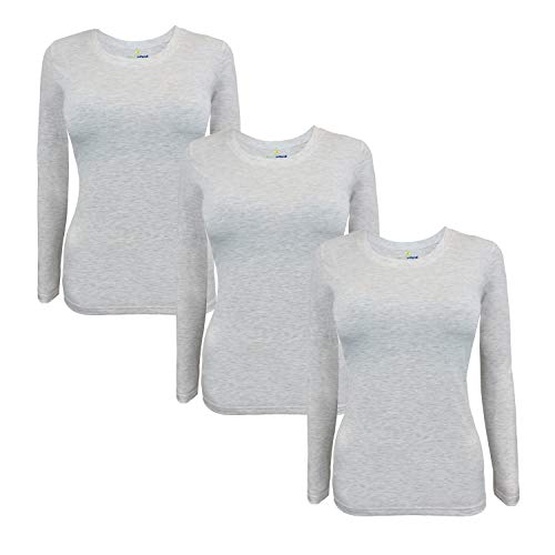 M&M SCRUBS Women's Under Scrub Tee Crew Neck Long Sleeve T-Shirt 3 - Pack (Heather Grey, Large)