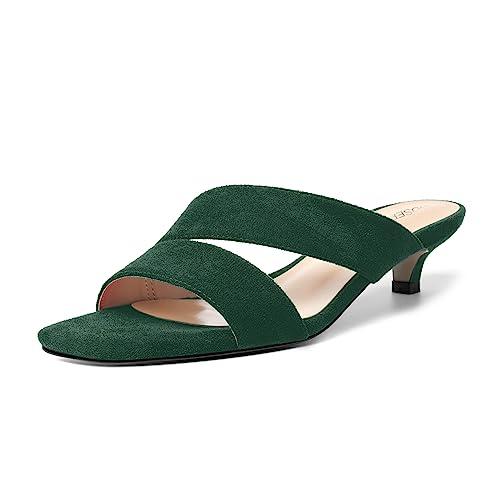 ROSERWISH Womens Casual Suede Comfortable Party Slip On Square Toe Kitten Low Heel Heeled Sandals 1.5 Inch