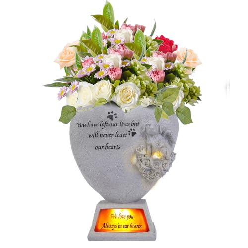 Cupholderlight Dog Memorial Grave - Cemetery Vase with LED Lights, Tomb Decoration with Engraved Plaque, Mourning Dog Condolence Gift, Sympathy Commemorative for Pet Loss