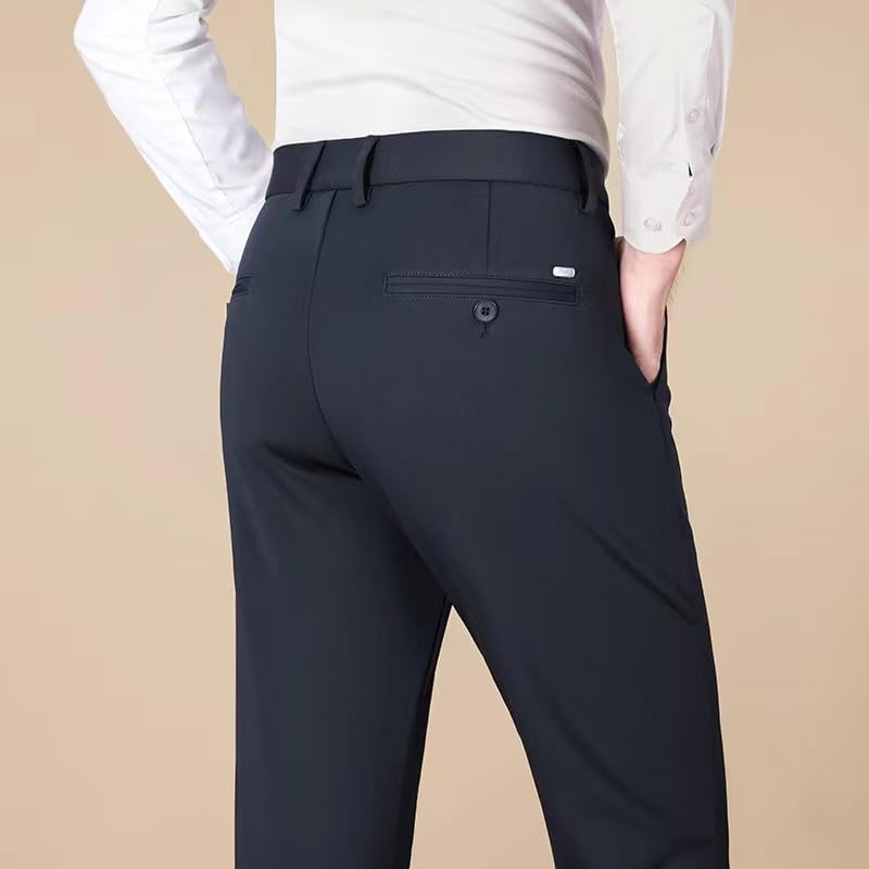 Men's Casual Trousers Stretch Waistband Lightweight Straight-Leg Business Travel Pants Featuring Pocket Design 6