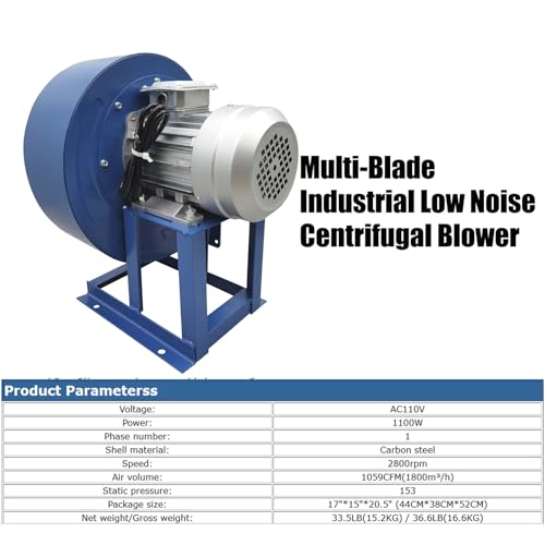 PreAsion Multi-blade Centrifugal Blower DF-8 Industrial Low Noise Centrifugal Blower 1059CFM(110V 1100W with Support) by PreAsion - Used condition - Image 3